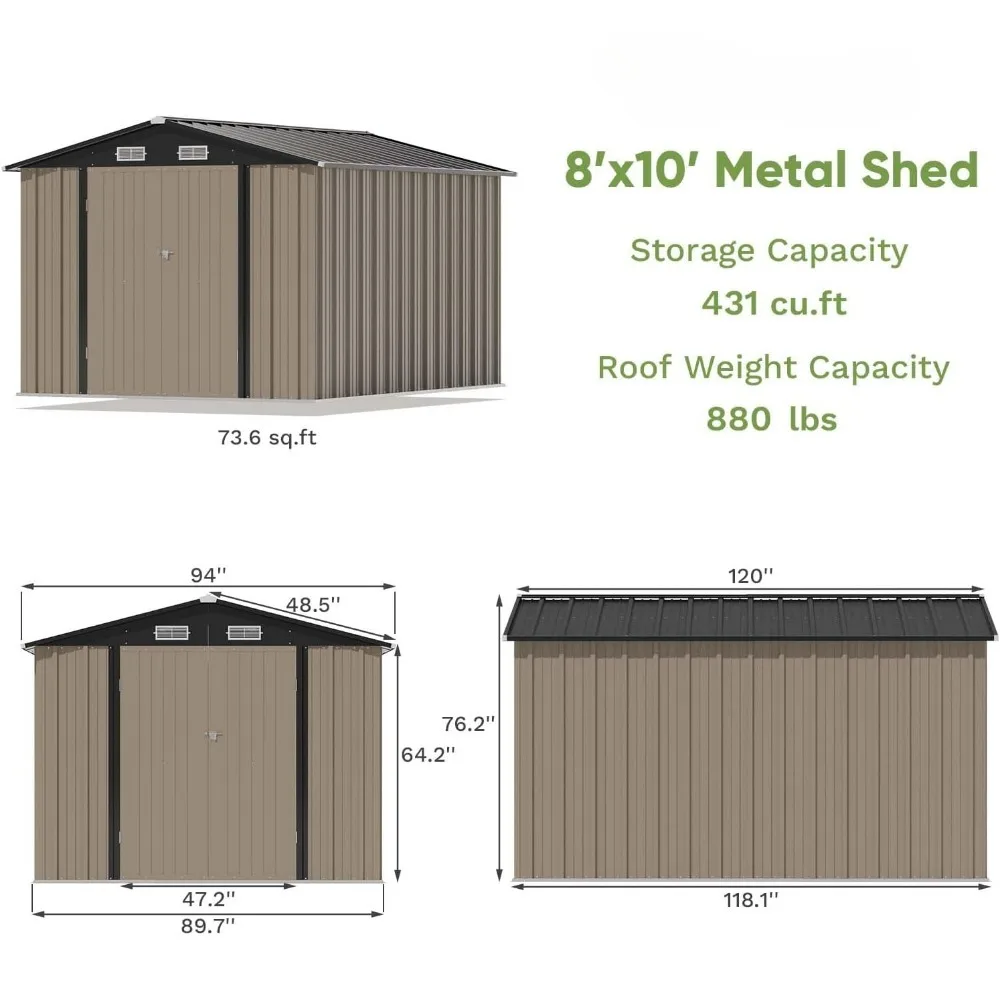 Imagem -05 - Galpete Exterior do Metal do Armazenamento Grandes Prateleiras do Armazenamento da Ferramenta do Jardim Armazenamento Exterior 8x10 ft