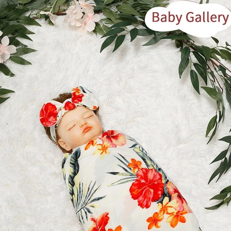 J15U 3 قطعة الوليد التقميط التفاف عقال طقم قبعات الطفل تلقي بطانية كيس النوم رباط شعر طقم قبعات للرضع بنين بنات