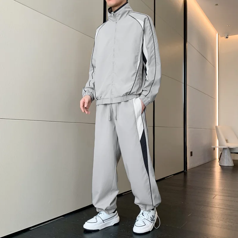 Customized LOGO Men's Autumn 2025 New Large Size Casual Color-matching Sports Running Two-piece Set