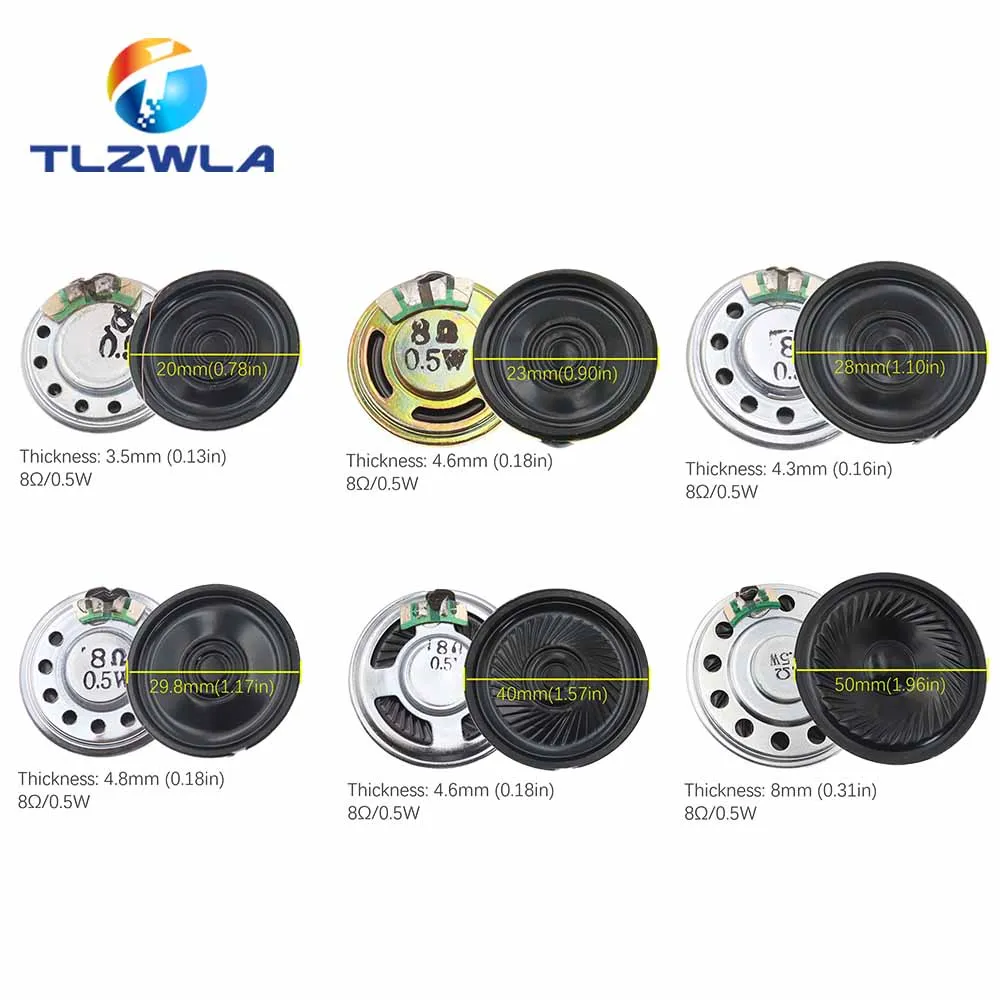 1PCS 8R 0.5W Horn Loud Speaker Buzzer Ringer 20mm 23mm 28mm 30mm 40mm 50mm 8 ohm 0.5W Small loudspeaker