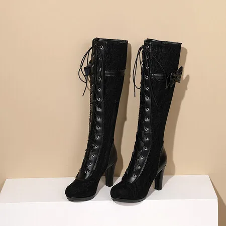 

2024 Fashion Women Boots Stretch Over the Knee Sexy Party Shoes High Heels Lace up Zipper Long Boots Thigh High Botas Female