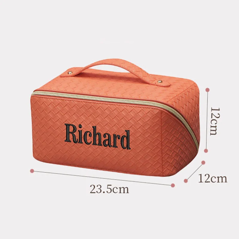 Personalized PU Large Capacity Multifunctional Makeup Bag Custom Embroidery Logo Advanced Sense Portable Toiletry Bag Gift