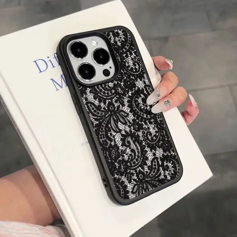 Black Lace Pattern Personalized Lichee leather pattern Phone Case For Samsung A36 A26 A55 A35 A16 A54 A34 A25 A24 A15 A14 4G 5G - náhled 4