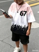 Boys' Summer Outfit: Short-sleeved T-shirt + Shorts Print Children's Set 4