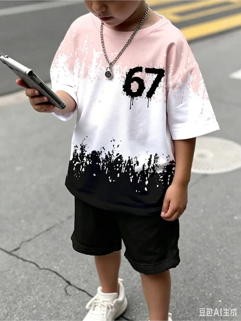 Boys' Summer Outfit: Short-sleeved T-shirt + Shorts Print Children's Set 4 Boys' Summer Outfit: Short-sleeved T-shirt + Shorts Print Children's Set 4