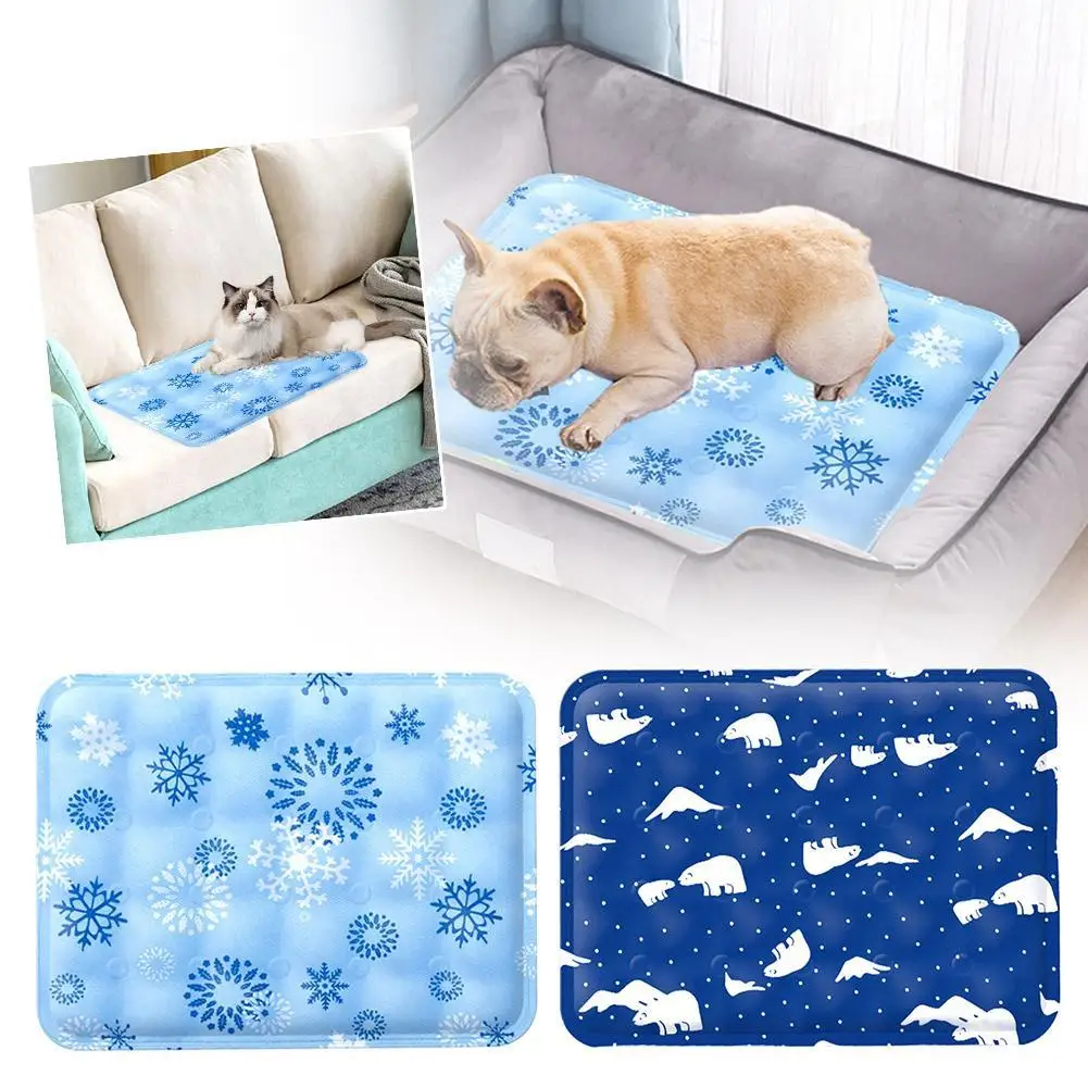 

Summer Dog Cooling Mat Ice Crystal Gel Cool Down Comfy Rectangle Pet Pad Resistance To Accessories Dog Bed Collapsible I0x4