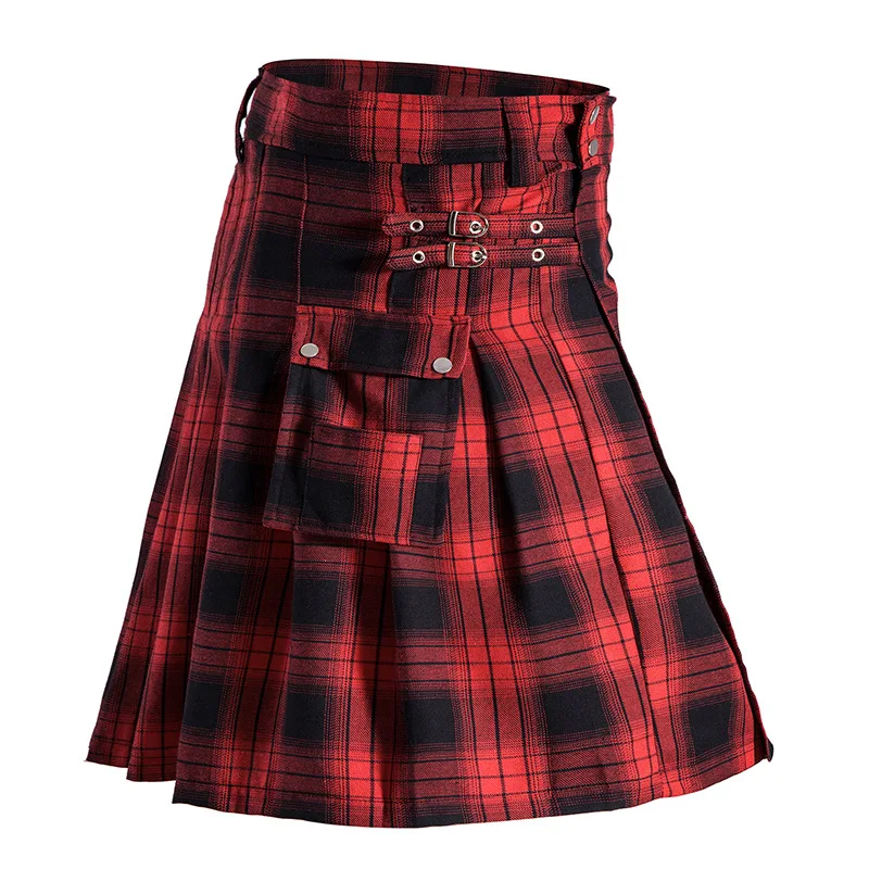 Plaid Kilts for Men Scottish Traditional Cotton Pleated Skirt Utility Kilt Holiday Festival Stage Performance Mens Clothing 2XL