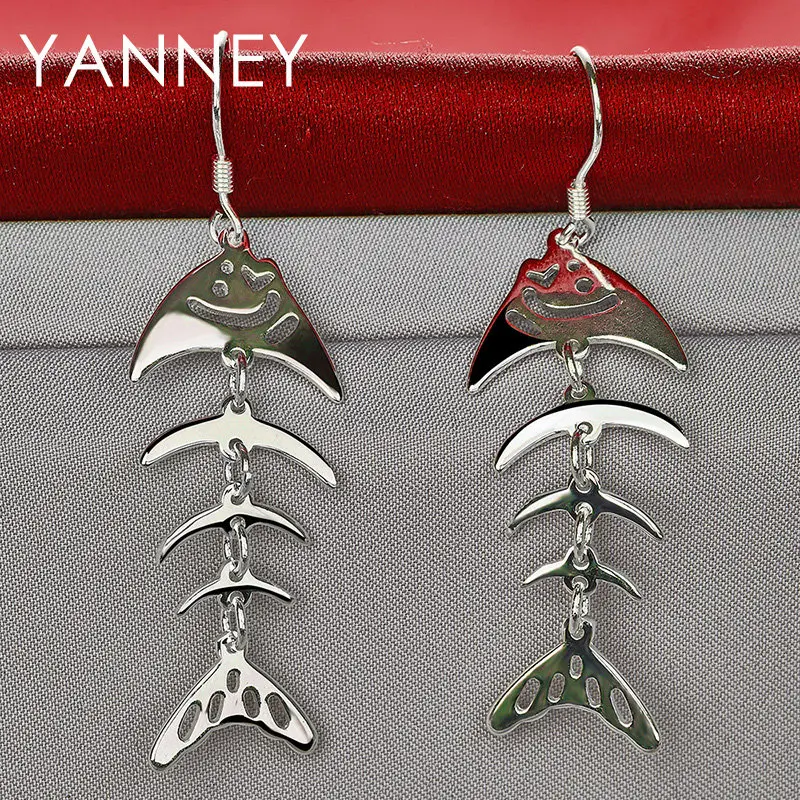 Luxury 925 Sterling Silver 52MM Fine Fishbone Earrings Jewelry For Women Wedding Party Engagement Jewelry Accessories