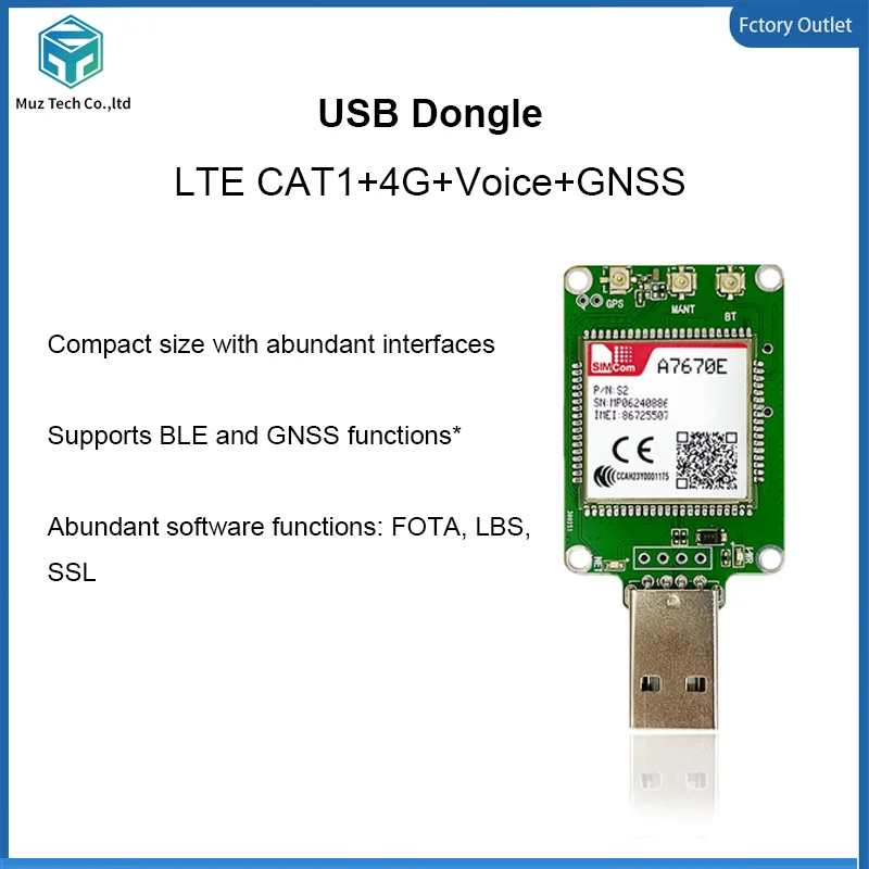 

SIMCOM A7670E A7672E USB Dongle LTE CAT1+2G+GPS IoT Module breakout kit ﻿With FPC+GPS antenna for Europe/Middle East/Africa