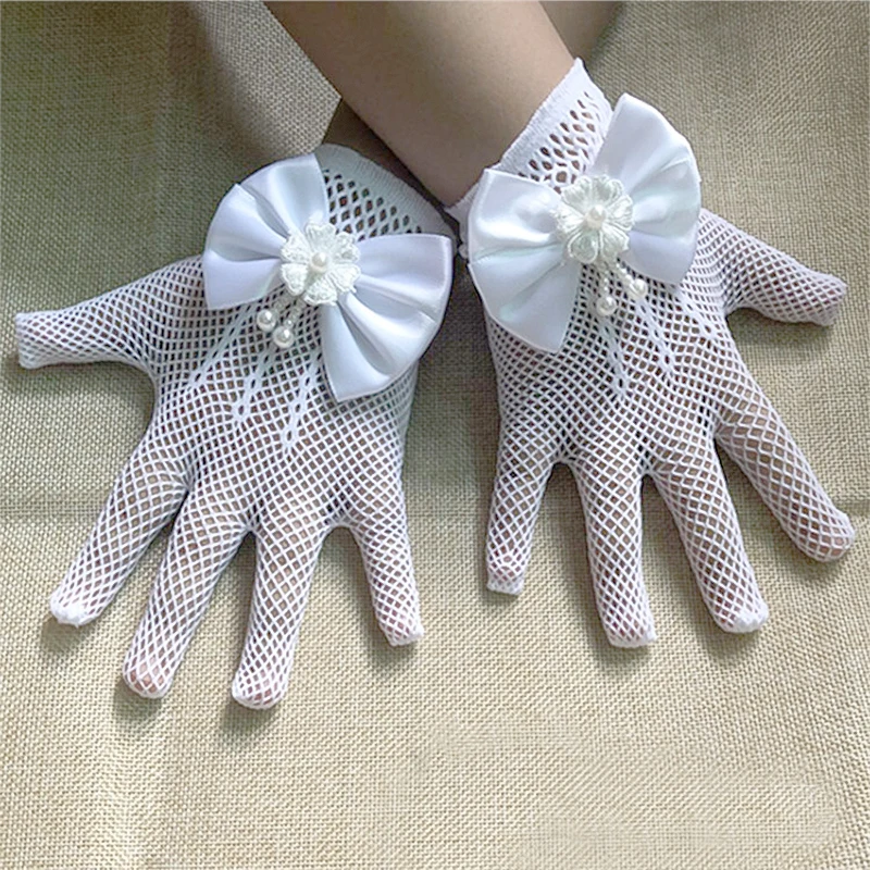 1 Pair Sunscreen Gloves Bride Gloves Lace Faux Pearl Fishnet Gloves Elegant Ceremony Accessories Wedding Party Girl