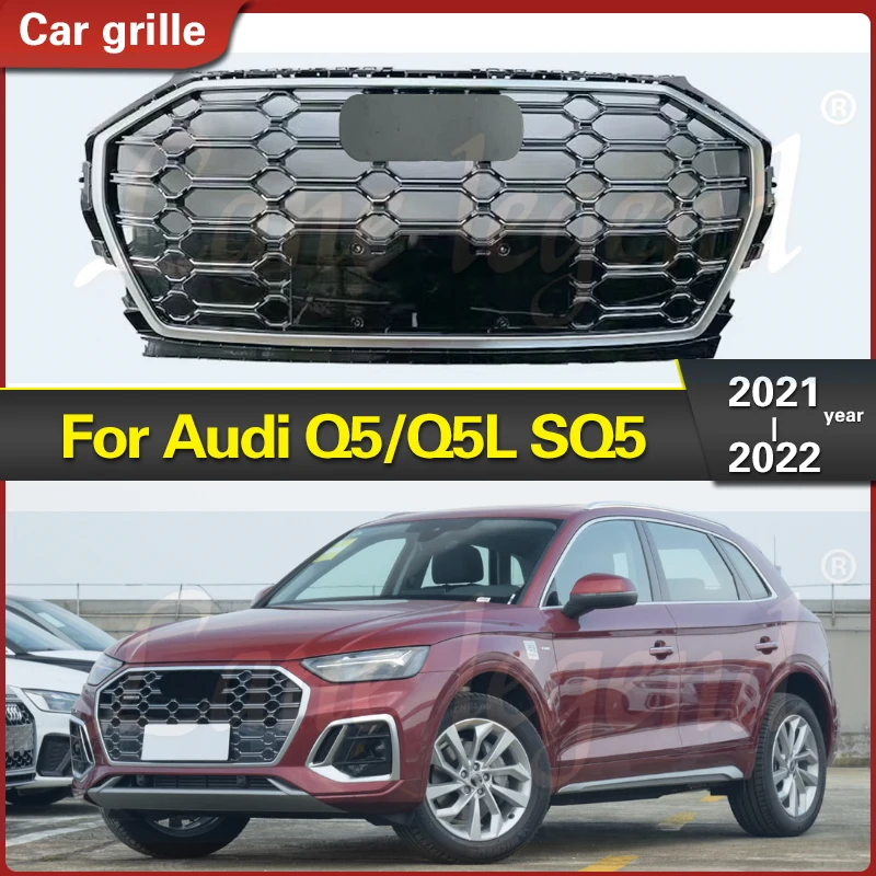 

Car Front Bumper Grill Center Grille for Audi Q5 Q5L 2021 2022 Grill Replacement Accessories Styling (Refit for SQ5 Style)