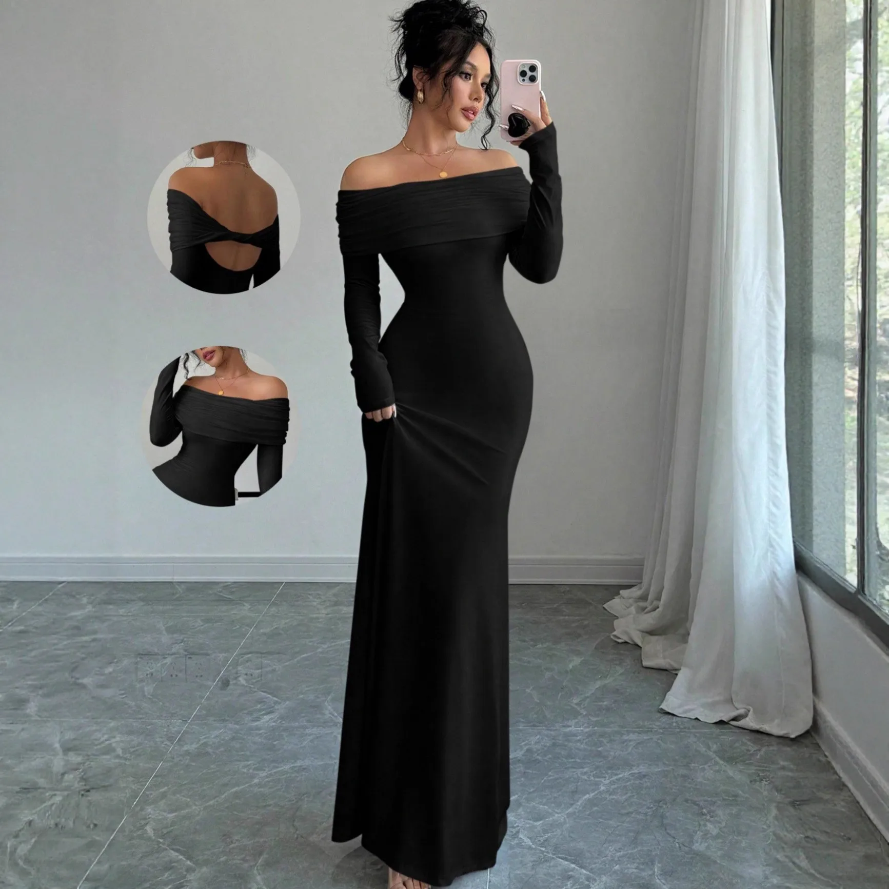 Elegancka sukienka maxi z wiązaniem - alternate angle