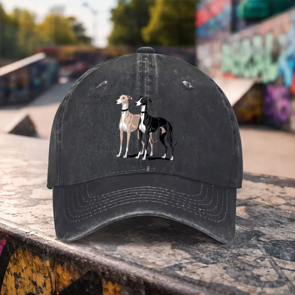 1pc Greyhound Print Washed Duckbill Cap - Adjustable Unisex Baseball Hat Suitable for Outdoor Sports, Casual Wear, Machine Washa