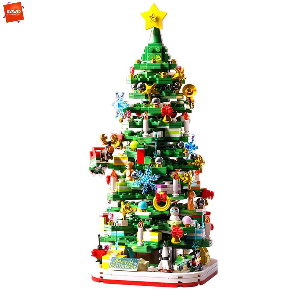 KAVOWORLD 1156-delige kerstboom bouwstenen met verlichtingsset, creatieve kersttafeldecoratie, educatief speelgoed voor het hele gezin