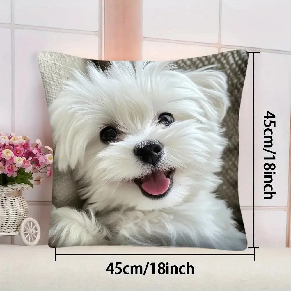 1PC Throw Pillow Cover,White Maltese Dog Print,Pet Lover Cute Style,For Sofa Bedroom Couch Home Decor