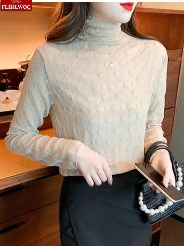 الشتاء الدافئة أساسيات قميص الياقة المدورة قمم البلوزات جديد أزياء المرأة الفرنسية تصميم شيك كوريا نمط كم طويل المخملية داخل أعلى