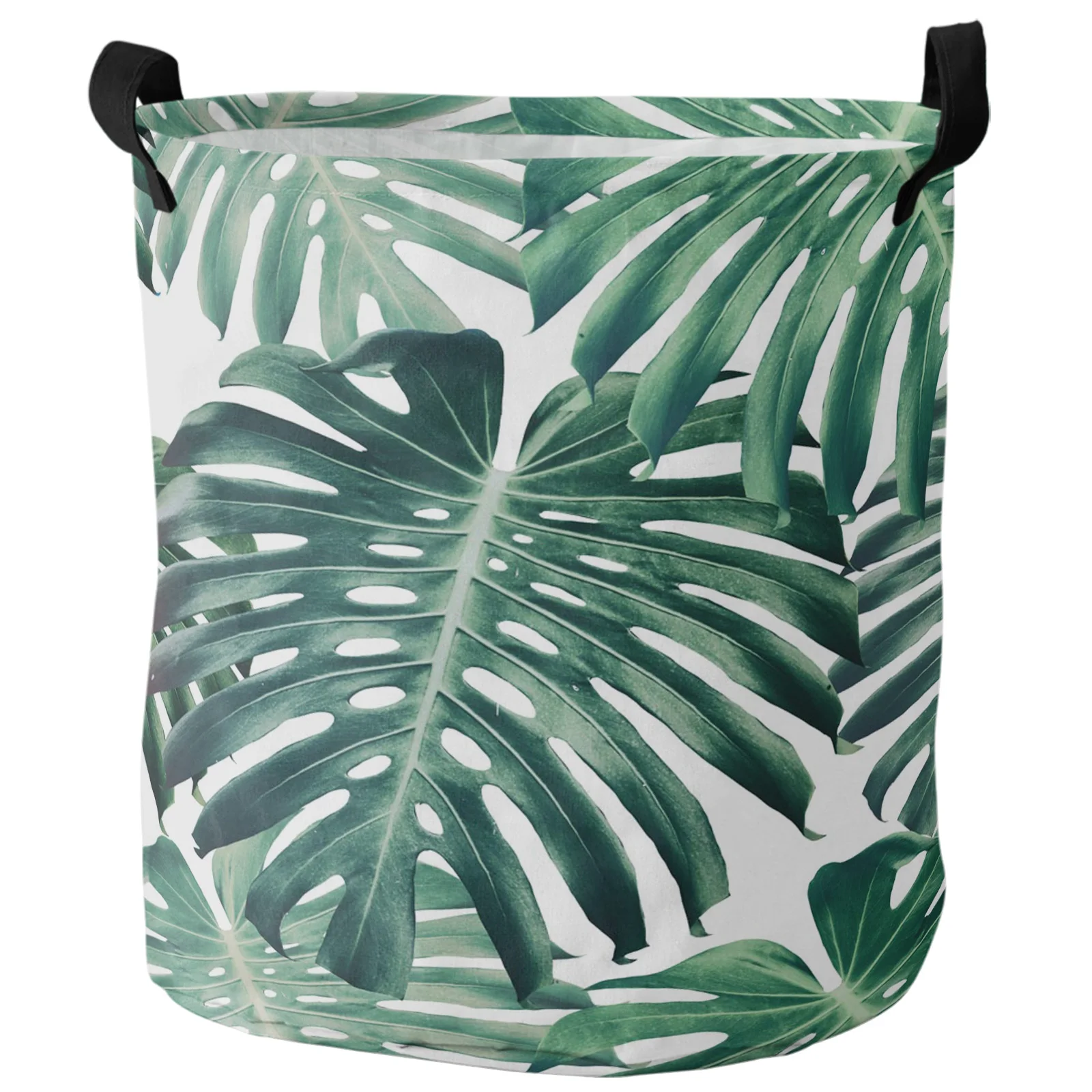 Green Turtle Tropical Plant Palm Leave Dirty Laundry Basket Foldable Home Organizer Basket Clothing Kids Toy Storage Basket