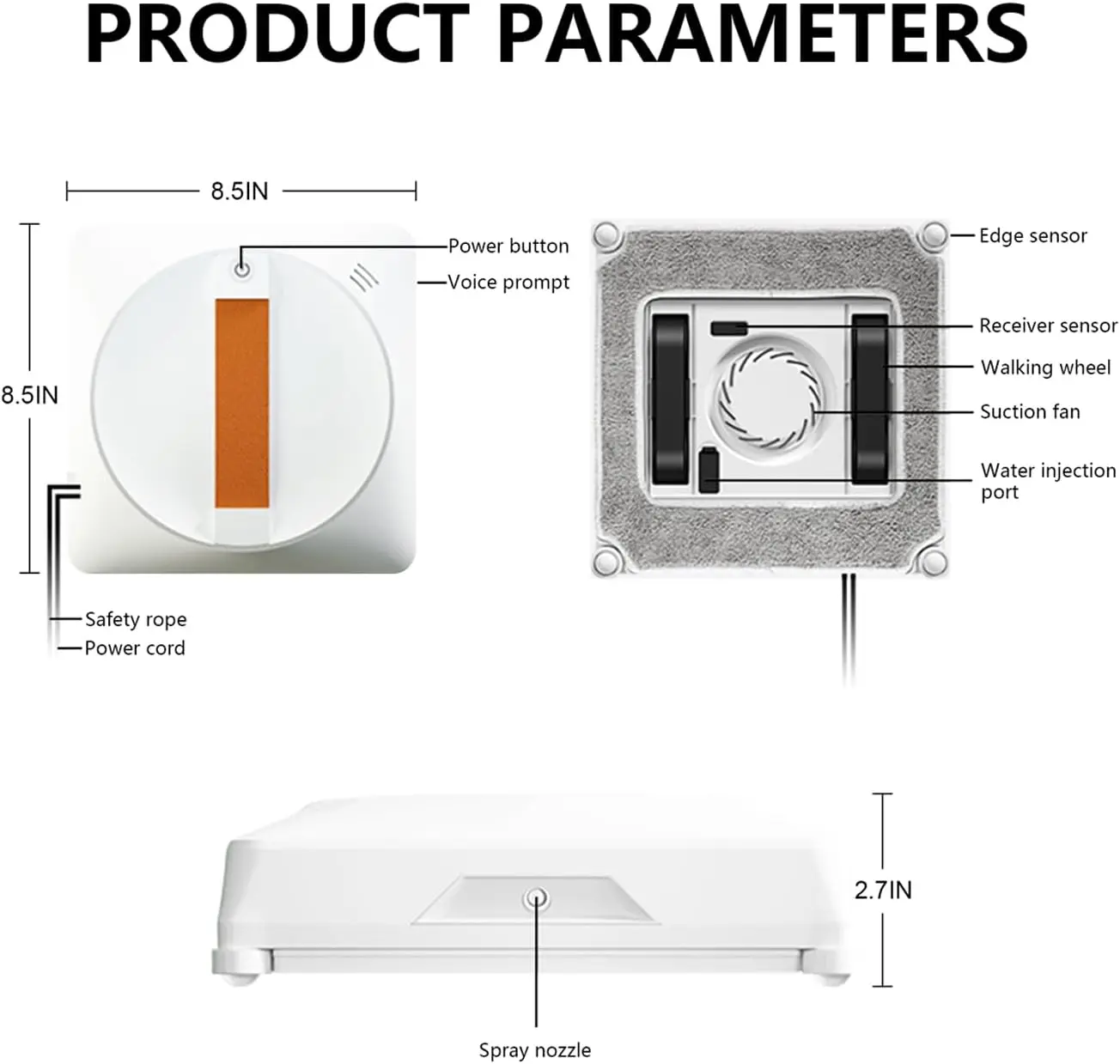 Smart Window Cleaning Robot - Dual Water Spray, Remote Control, High Suction Power, Wet/Dry Cleaning, Indoor/Outdoor Use