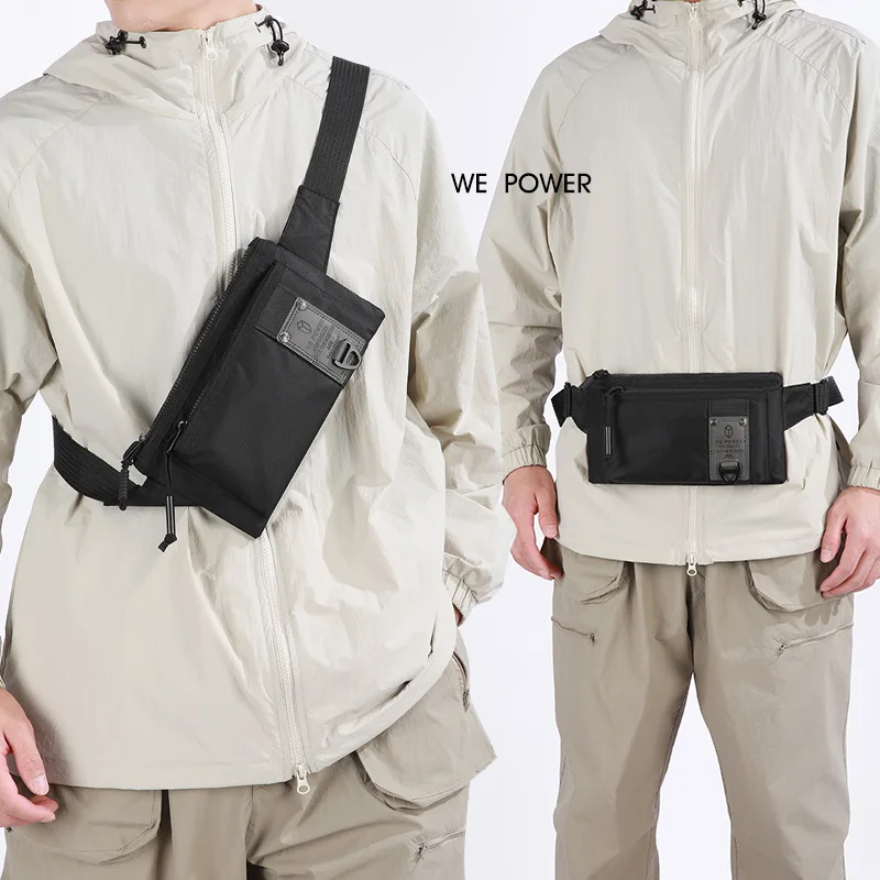 Nylon fabric lightweight men's crossbody small bag, small and casual cycling chest bag, waterproof single-shoulder bag