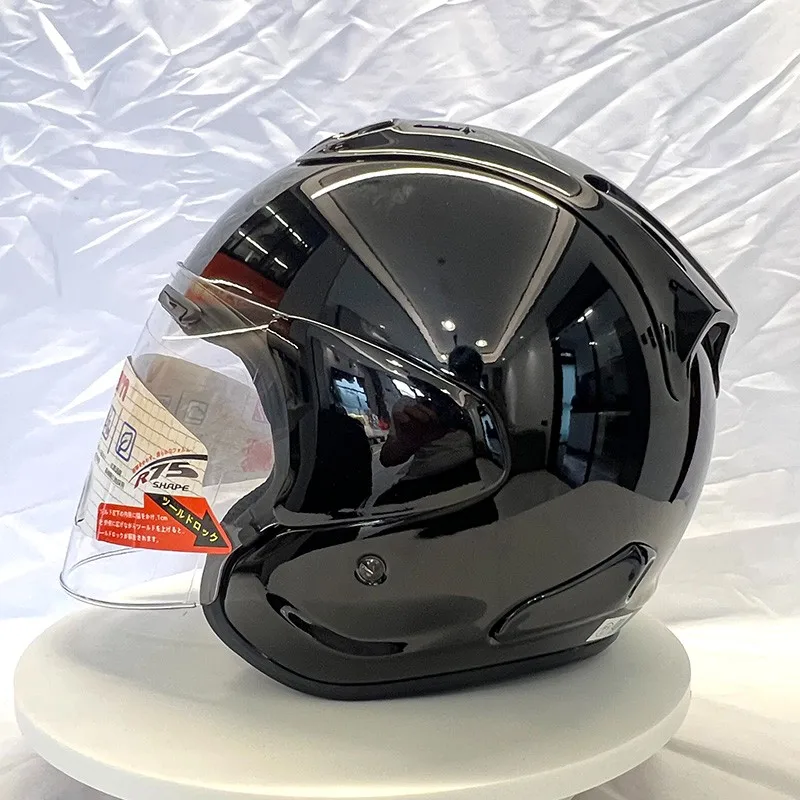 VZ-RAM  ABS Classic 3/4 Open Face Helmet,For Vintage Motorcycle and Cruise Motorcycle Protection Helmets,Bright black,Capacete