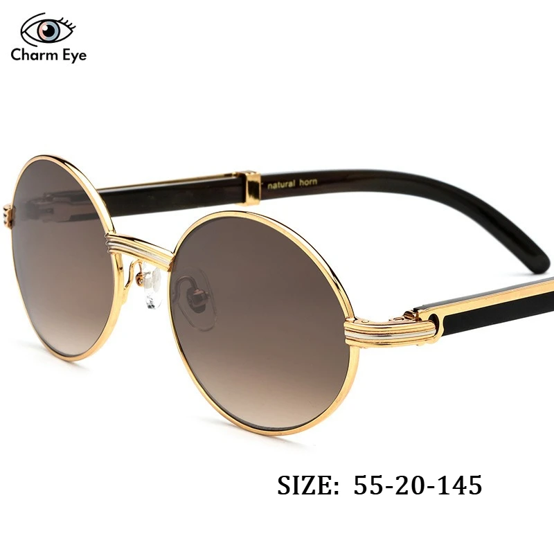 

Luxury Buffalo Horn Sunglasses Women High-end Circular Original Design Natural Black White Cow Horn Leg Glasses Outdoor Travel