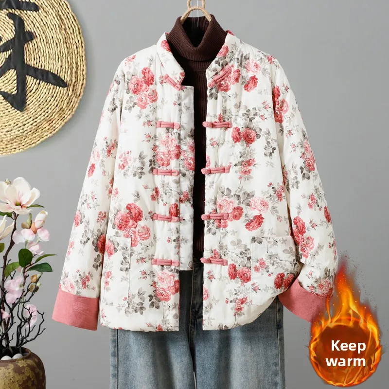 

Thiened, теплое свободное хлопковое пальто большого размера, китайское хлопковое пальто на пуговицах, маленькое хлопковое пальто свободного покроя, длинное све