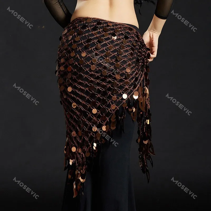 Tribal Franja Tassel Wrap Saia Cinto para Mulheres Traje de Dança do Ventre, Bling Shine, Sequine Hip Scarf, Dancewear, Cor Sólida