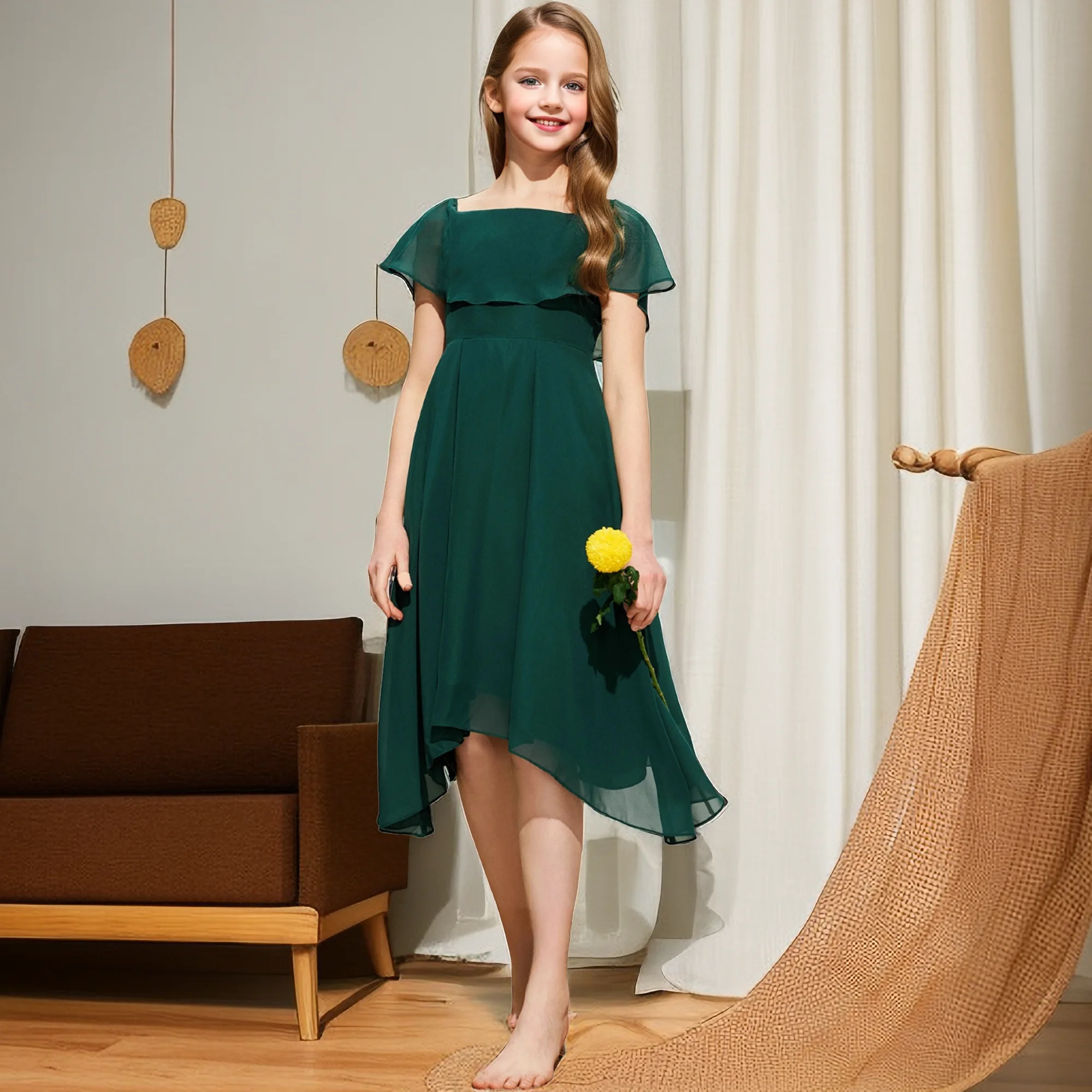 A-Line Chiffon Junior Bridesmaid Dress Pageant Prom Night Ball-Gown Event Birthday Evening Party Wedding Ceremony For Children