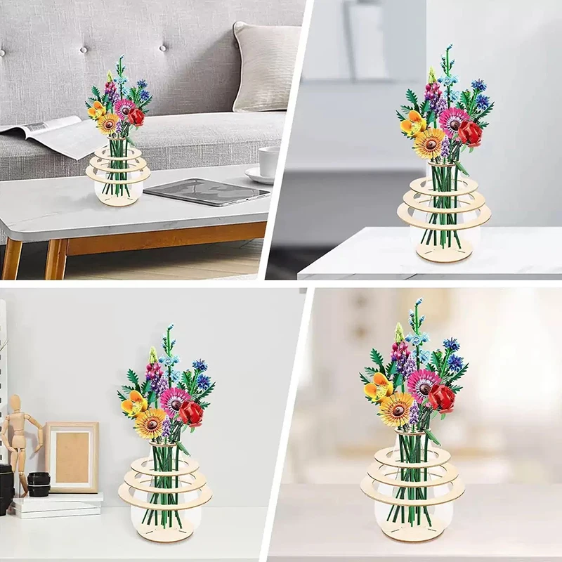 Wooden Vase For Flowers Floating Rings Display Stand For Puzzle Flower Bouquet Building Set Assemble Building Display Stand