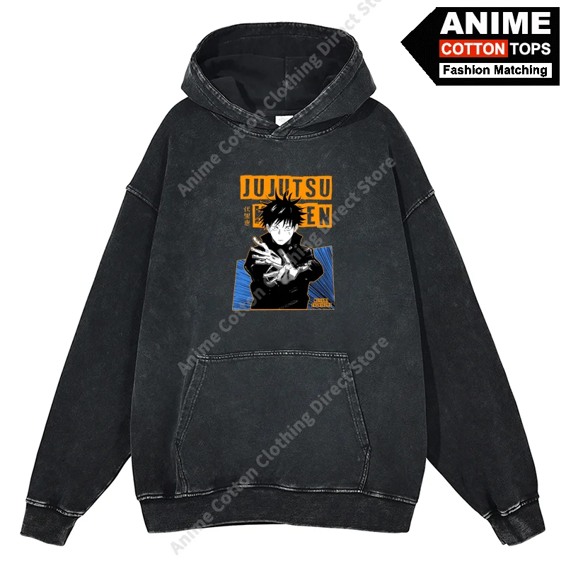 Anime-Jujutsu Kaisen Fushiguro Toji Print Hoodies Cotton Washed Vintage Oversized Sweatshirt y2k Street Unisex Loose Tracksuit