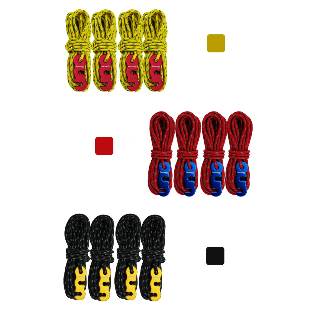 

4 Pcs Wind Rope Buckle Tent Reflective Multifunction Cord Guy Line Black Camping