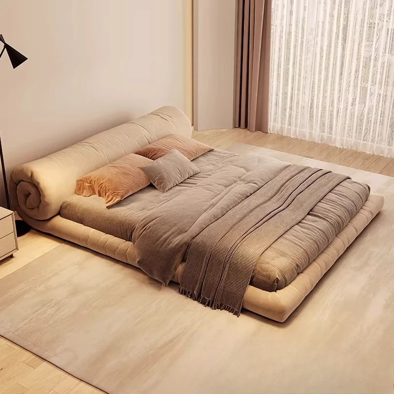 Minimalist master bedroom bed Modern minimalist fabric bed Tatami wabi-sabi 1.8 meters Double wedding bed Storage