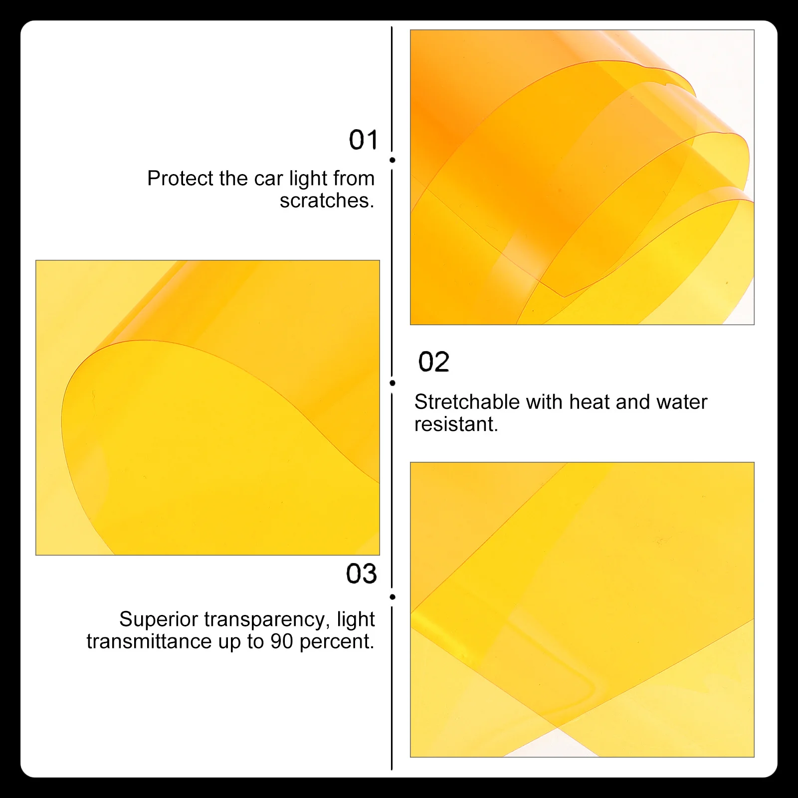 

Headlight Color Change Film Orange 90% Transparent Heat Water Resistant Stretchable Car Light Protection Tint Vinyl Decal For