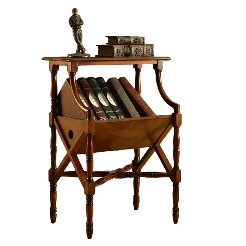 

American solid wood bookshelf European simple bookshelf newspaper shelf household shelf storage living room floor magazine rack