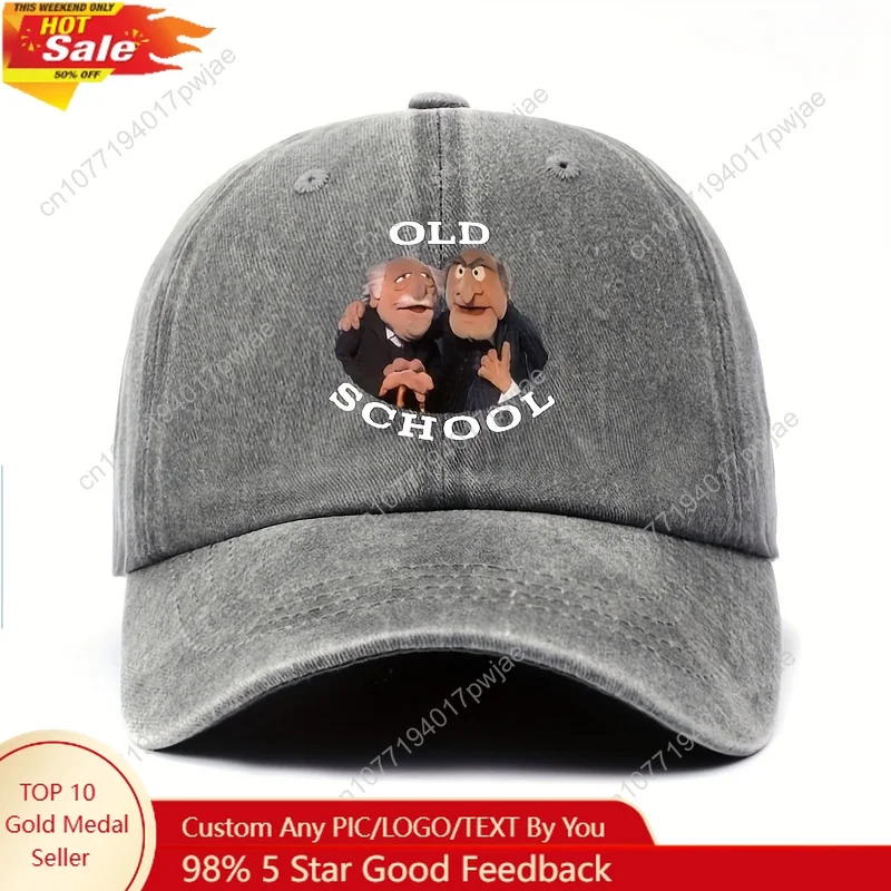

Fun and creative washed baseball cap, Statler & Waldorf "old-school" style - classic retro unisex hat with a puppet theme.