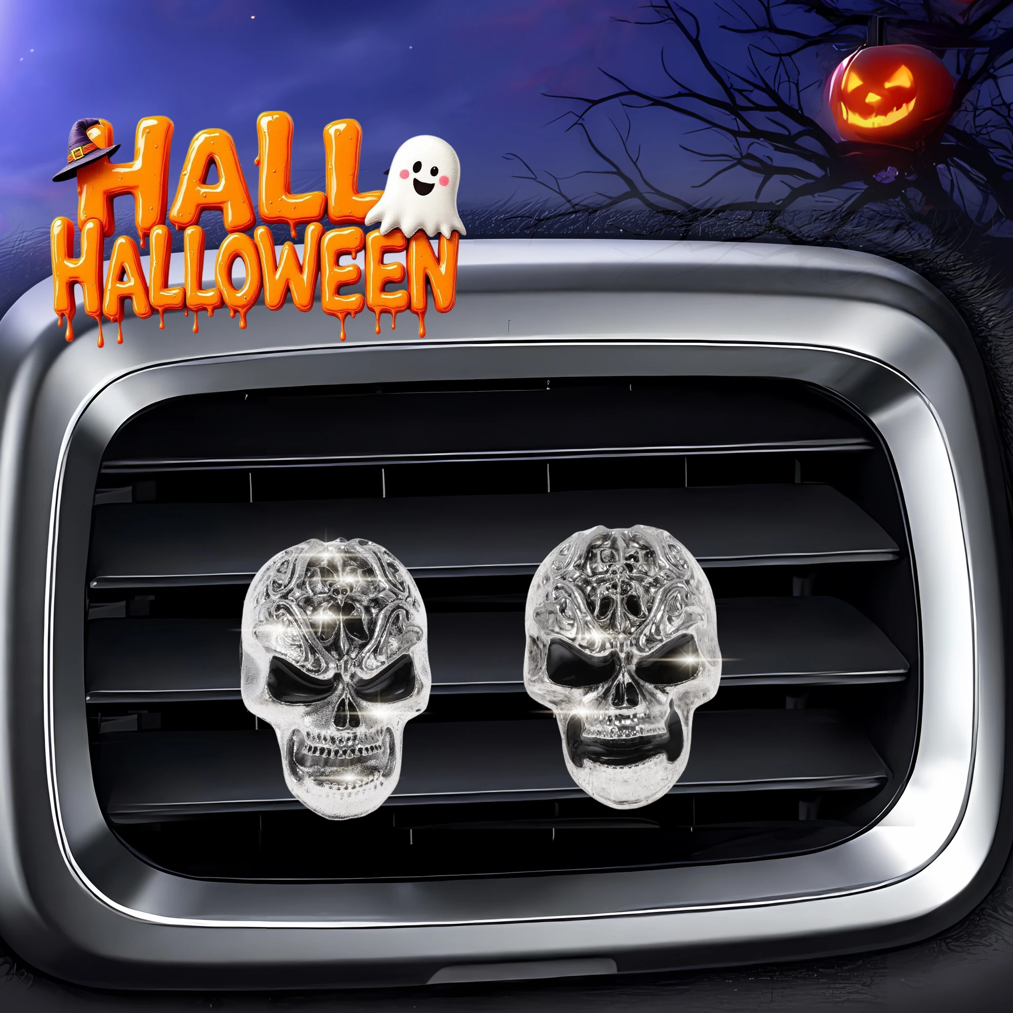 UXCELL Multiple Sizes Multicolor Halloween Car Air Freshener Vent Clip Skull Car Vent Decorative Clip Easy Installation 1 Set
