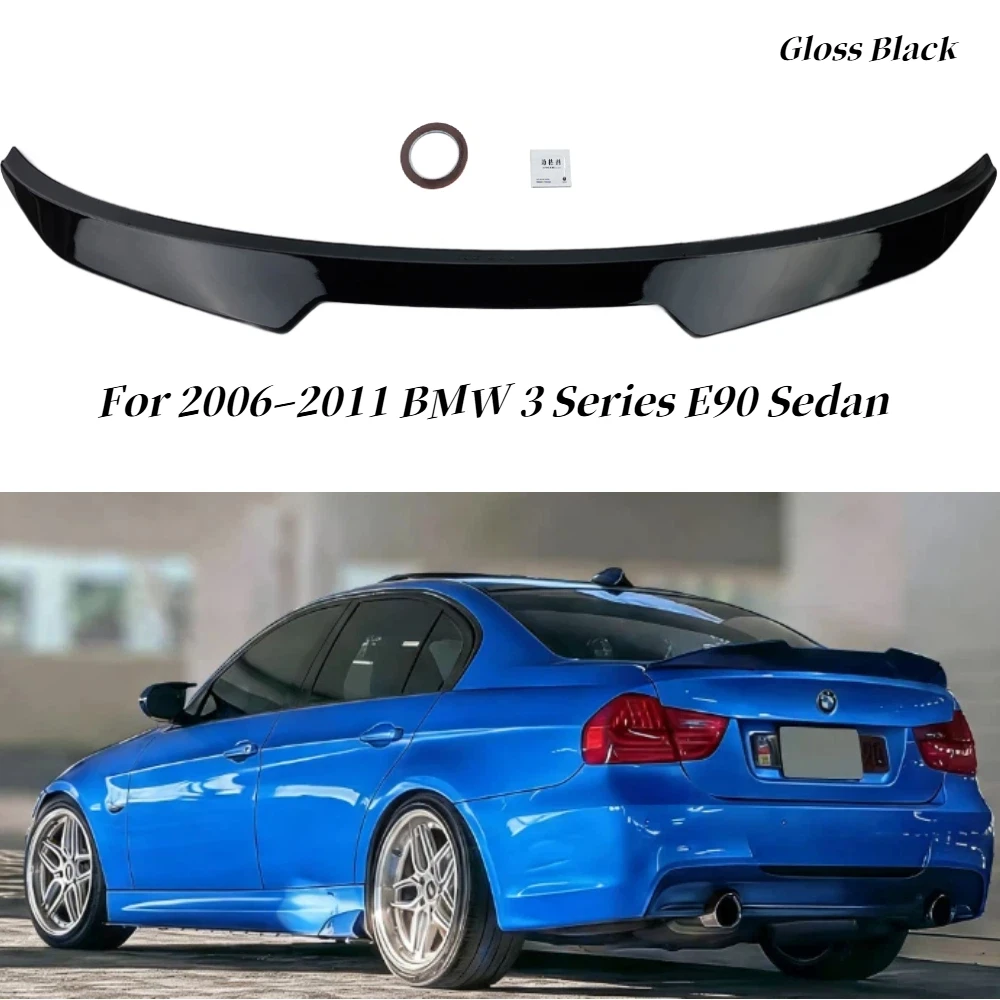 Glossy Black/Carbon Fiber Print Trunk Spoiler Wing Highkick PSM Style Fit  for BMW E90 328i 335i 3 Series 4Door 2006-2011