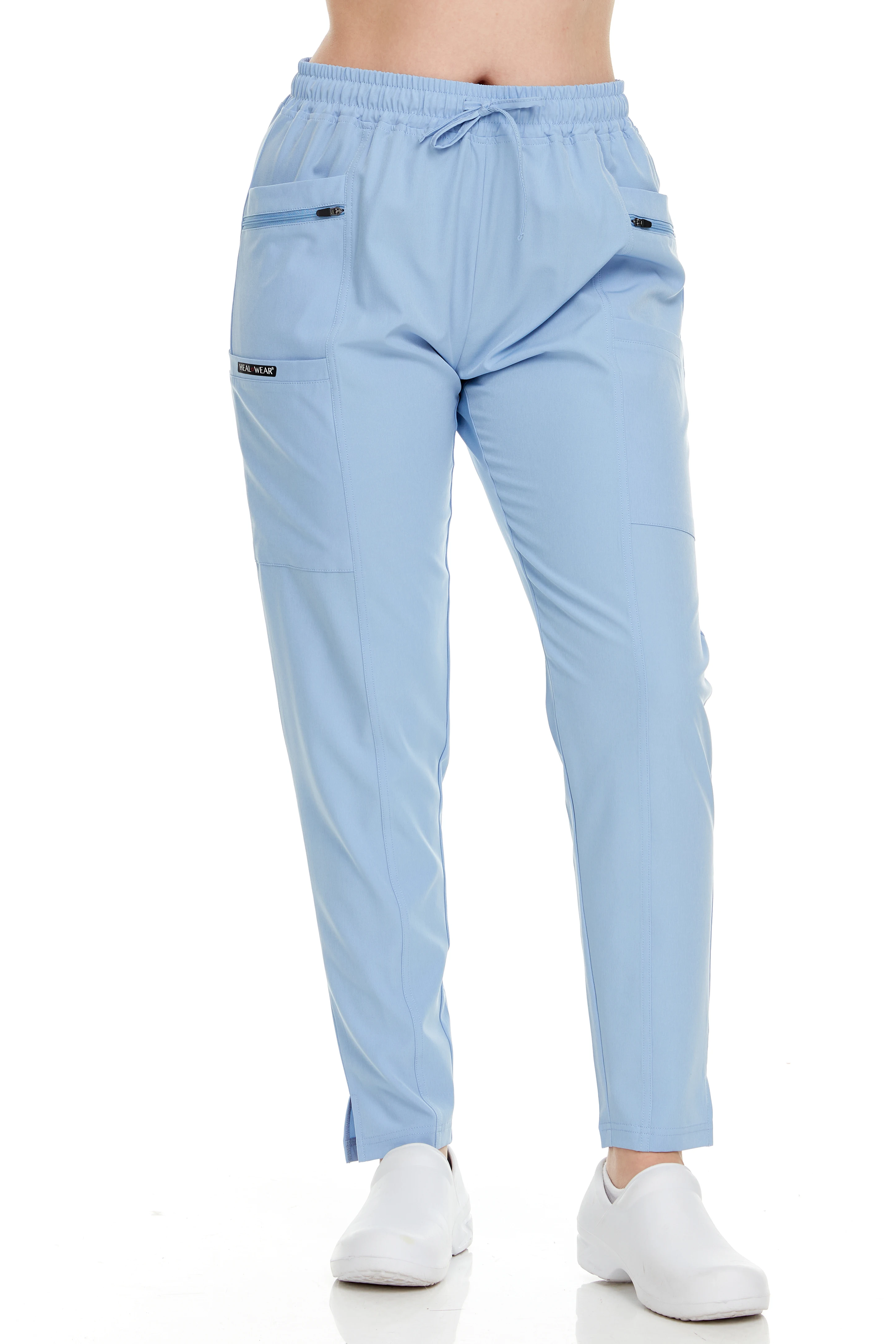 Heal + Wear Ladies Tapered Scrub Pant With Double Front Pockets And Two Front Zipper Pockets / Two Cargo Side Pockets And Two Ba