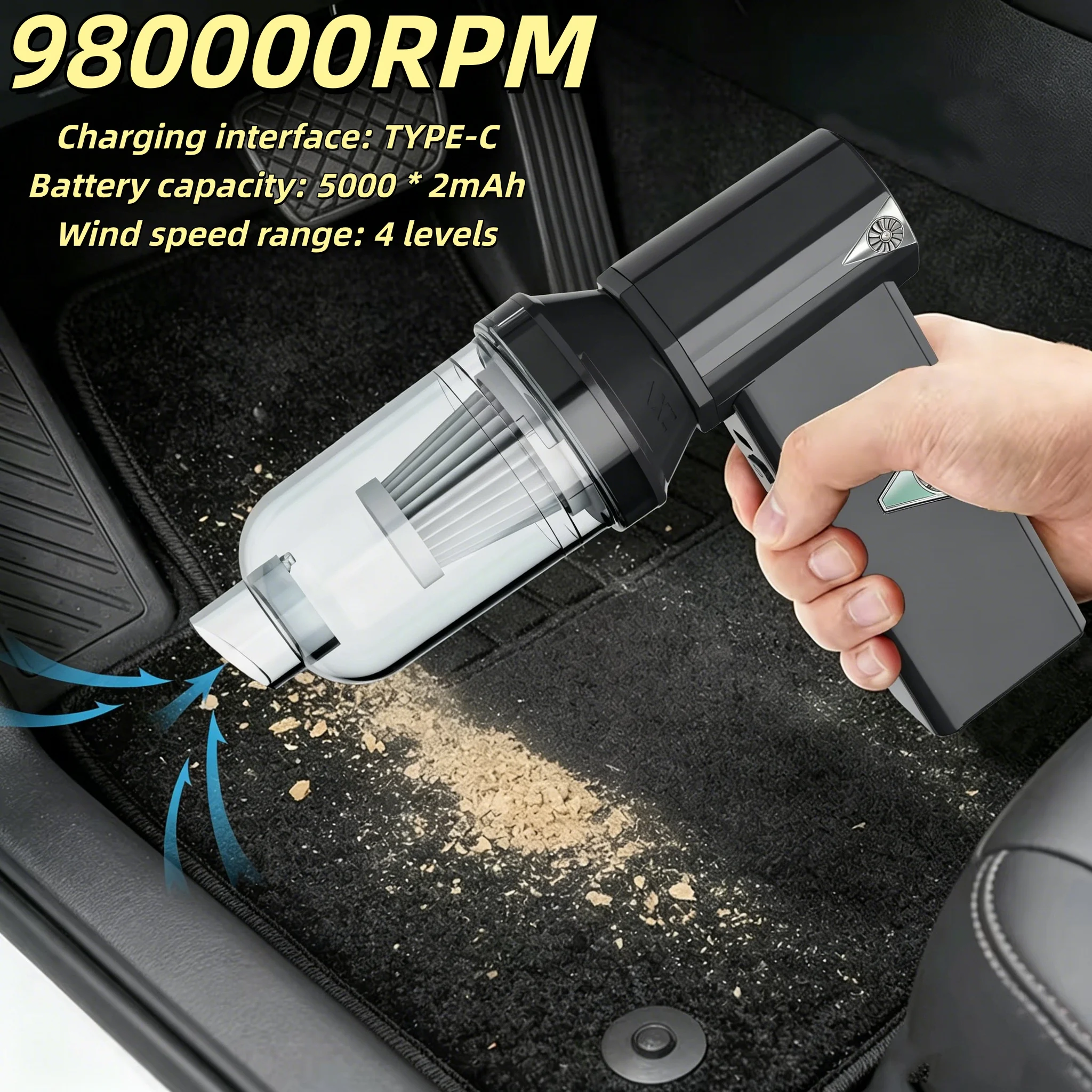 Portable desktop High-Speed Fan, Large Capacity Handheld Personal Cooling Fan, USB Rechargeable/Dust Blowing/Snow Blowing