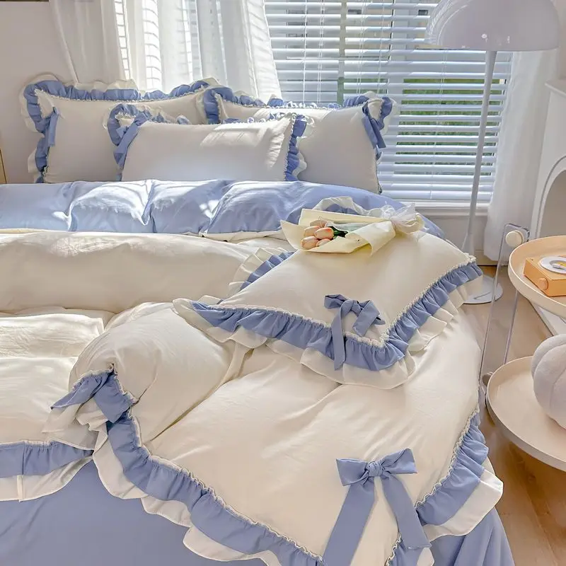 Four Seasons Universal Cotton Bedding Suit Cute Princess Style Household High-end Bed Sheet Quilt Cover Pillowcase 4 Piece Set