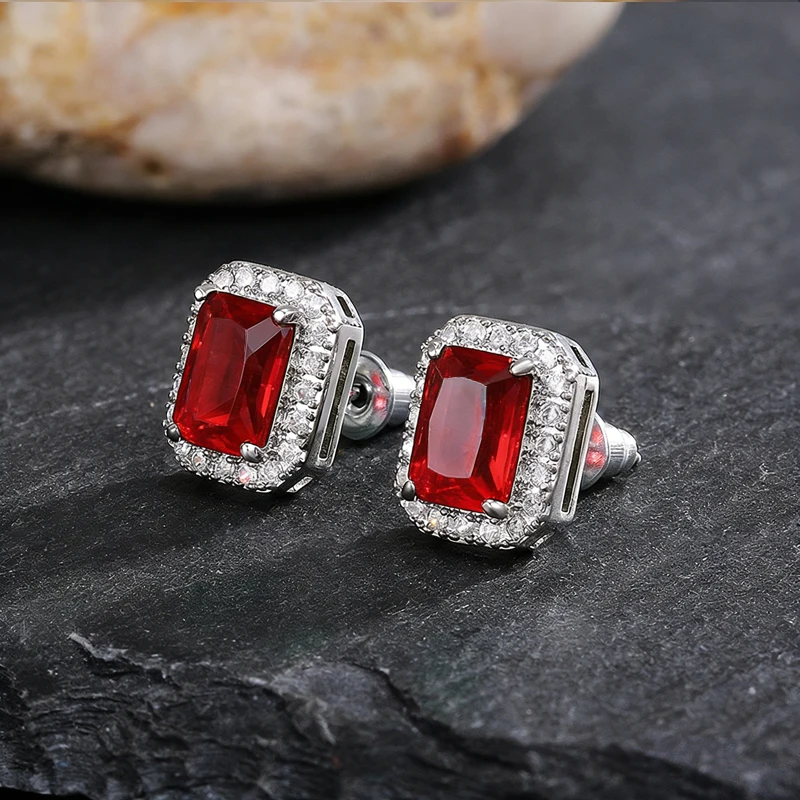 Huitan Ohrstecker mit rechteckigem/quadratischem grünem kubischem Zirkon für Damen, elegante Party-Accessoires, Jahrestagsgeschenk, zeitlose Damen-Ohrringe – Detail 31
