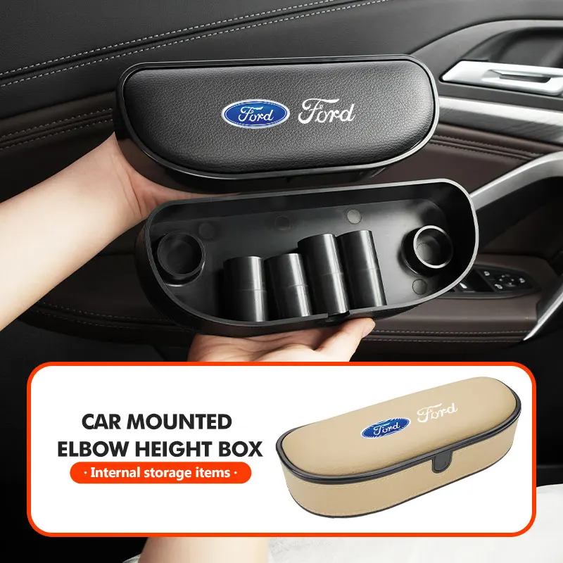 Para Carros Ford: Almofada de Couro Autoadesiva para Apoio de Braço, Caixa de Armazenamento e Suporte de Cotovelo para Escort, KA, Flex, Everest, KA Expedition, Falcon