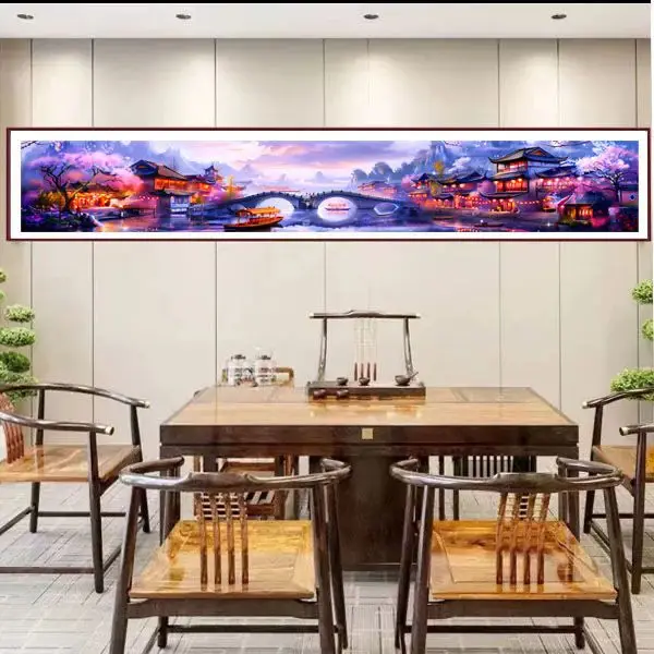 9ct 250x50cm Jiangnan beautiful scenery Embroidery DIY Chinese Style Printed Kits Cross Stitch Needlework Set Home Decor Crafts