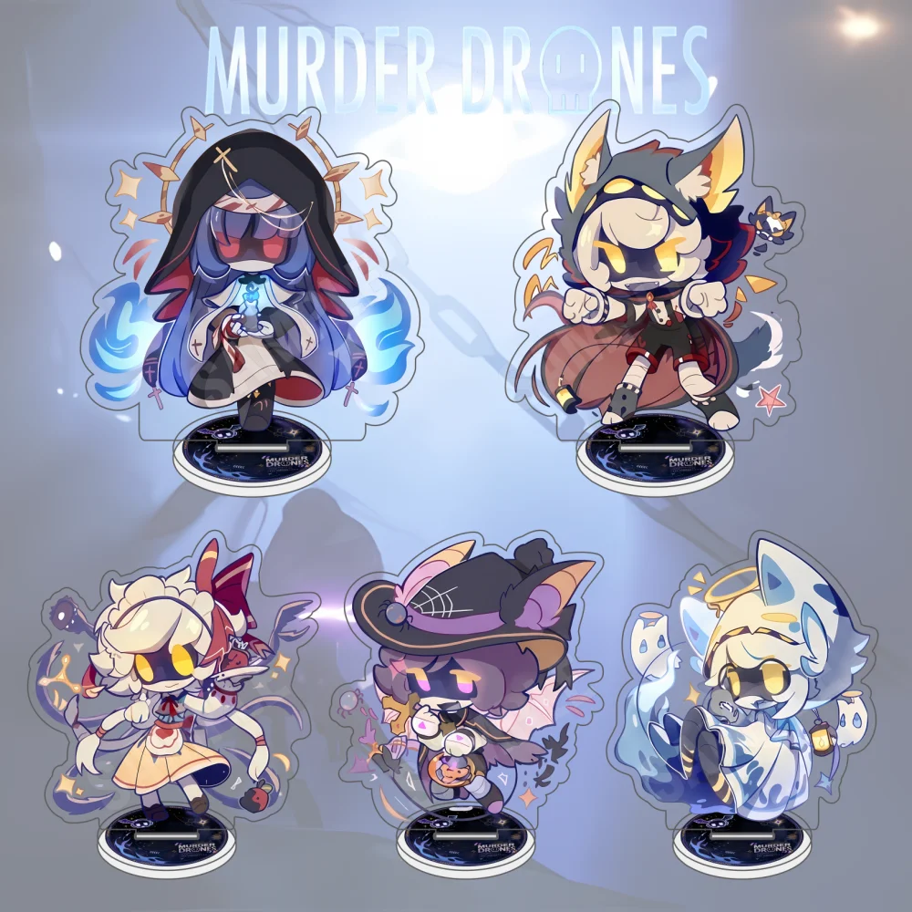 Murder Drones 10CM Halloween Chibi Witch Angel Outfit Acrylic Stand Keychain Uzi N V Doll Desk Table Decor Sci-Fi Animation Coll