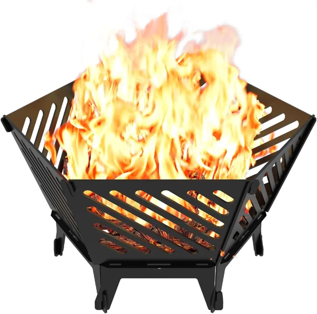 

22.5 Inch Portable Hexagon Fire Pit with Carry Bag - Smokeless Wood Burning for Camping, Backyard, Patio