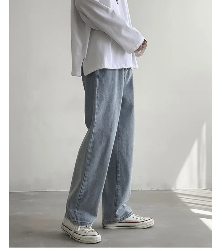 AllSeason Casual Soft Men's Cool Boys Loose Jeans Straight Long Pants Button Zipper Solid Pocket Versatile Comfortable