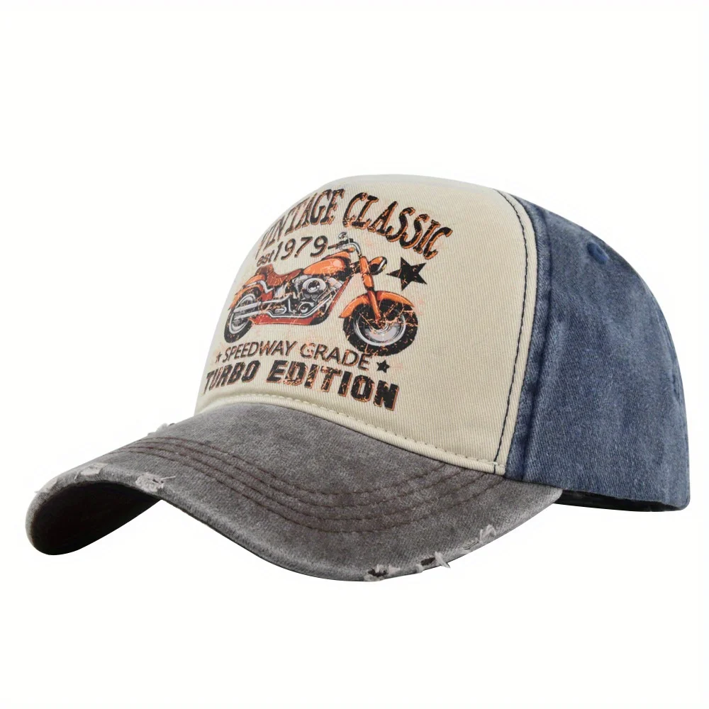 Retro sprane miękki wierzch Snapback Shabby motocykl list nadruk bejsbolowy czapka Outdoor sportowa jazda piesza podróżny kapelusz przeciwsłoneczny kapelusz taty