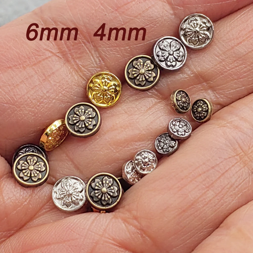 50pcs 4mm 6mm Mini Cherry Blossom Metal Shank Button U-Shape Foot Sakura Flower Button for BJD Doll Clothes DIY Doll Accessories