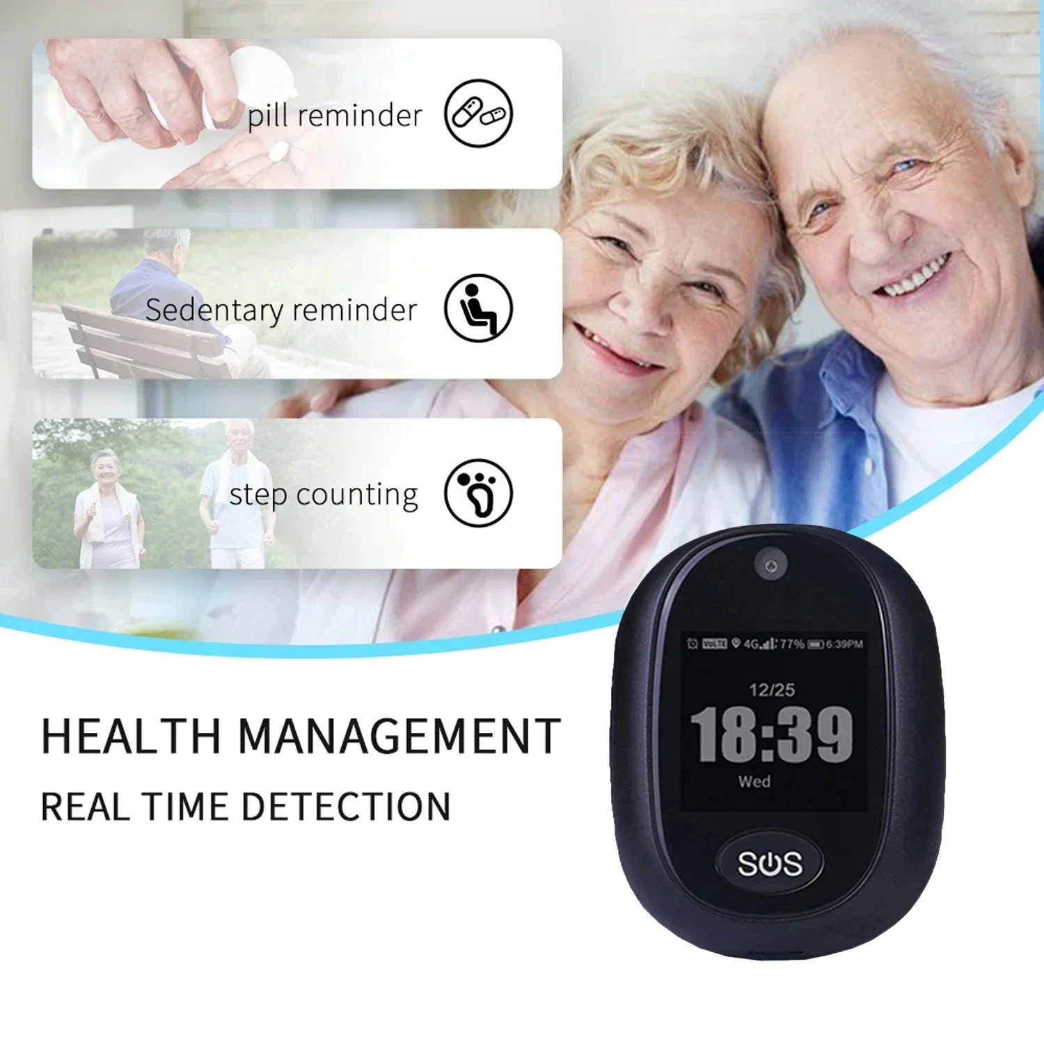 4G Smart SOS Tracker Pendant, GPS Tracking Waterproof  HD Camera Call Pill Reminder Device Health Management Locator for Elderly
