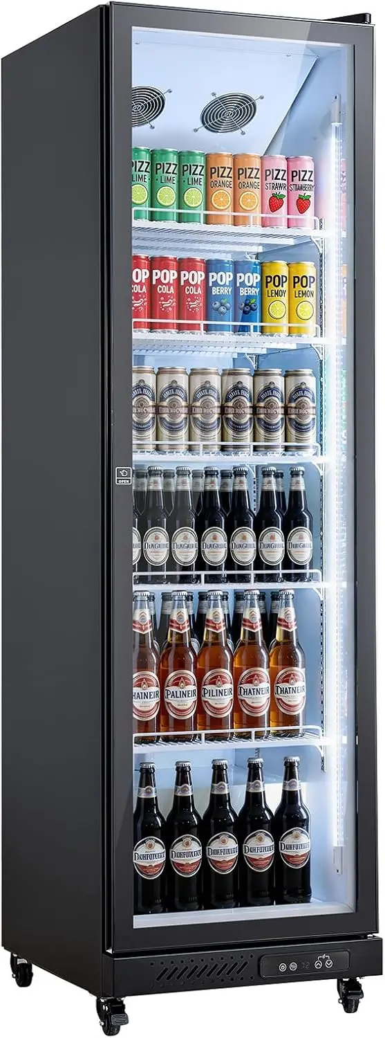 

Commercial Merchandiser Refrigerator, 12.4 Cu.Ft / 350 L Glass Door Display Refrigerator, Upright Beverage Cooler Fridge with 5